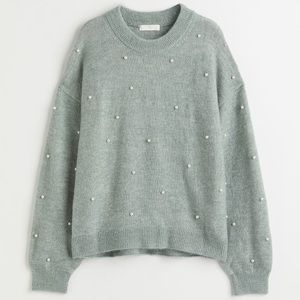 H&M Beaded Sweater in Light Green